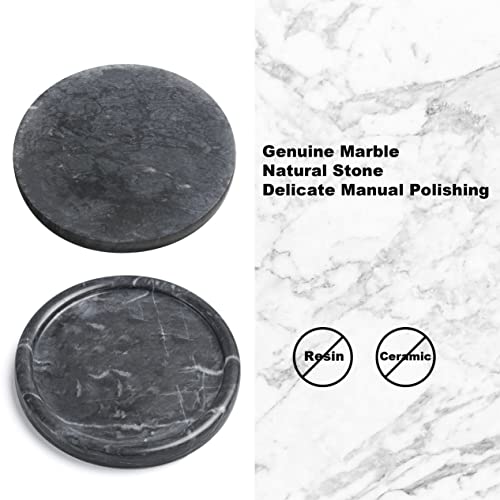 Genuine Black Marble Round Tray, High End Decorative Tray for Bathroom, Kitchen, Dresser and Vanity (Black 8")