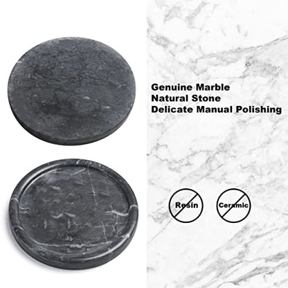 Genuine Black Marble Round Tray, High End Decorative Tray for Bathroom, Kitchen, Dresser and Vanity (Black 8")