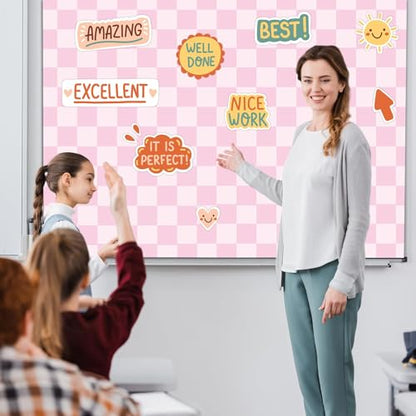 120x47 in Bulletin Board Fabric Background Back to School Classroom Decoration Large Polyester Photography Backdrop for Class Home Office Wall Decor Pillows Curtains Crafts Pink Checkered - style: Pink Checkered