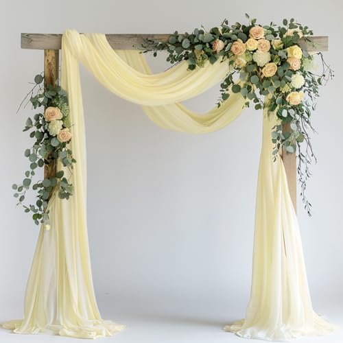 Wokceer Wedding Arch Draping Fabric 28.7" x 20FT Beige Sheer Drapes Backdrop for Wedding Ceremony, Birthday Party, Bridal Shower Decoration - color: Beige, size: 1 Panel