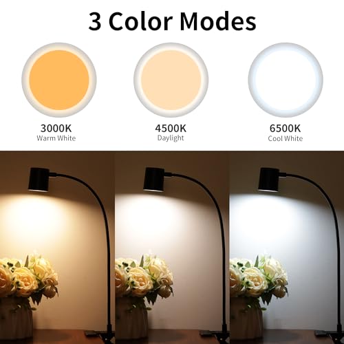 Dott Arts Desk Lamp,USB Clip On Light,Book Lights for Reading at Night,3 Color Modes,10 Brightness Clamp Lights,360° Gooseneck LED Reading Light for Books in Bed,Eye-Care for Home Office,Headboards - color: Matte Black