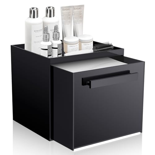 Disposable Face Towel Storage Box Compatible with Clean Skin Club Clean Towel XL Acrylic Cosmetic Organizer Container Box Facial Towels Holder with Drawer Wall-Mounted (Glossy Black) - color: Glossy Black