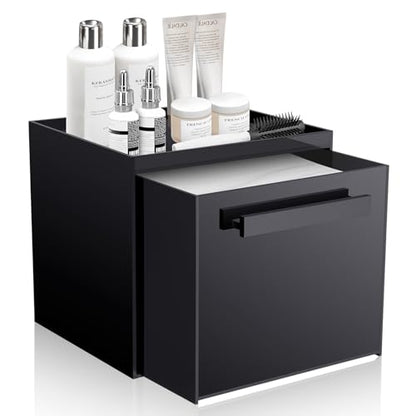 Disposable Face Towel Storage Box Compatible with Clean Skin Club Clean Towel XL Acrylic Cosmetic Organizer Container Box Facial Towels Holder with Drawer Wall-Mounted (Glossy Black) - color: Glossy Black