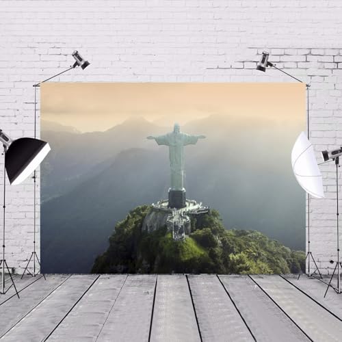 7x5ft Christ The Redeemer Backdrop Famous Place in Rio de Janeiro Brazil Historical Architecture Photography Background Holiday Vacation Travel Party Decorations Photo Studio Props - size: 7x5ft
