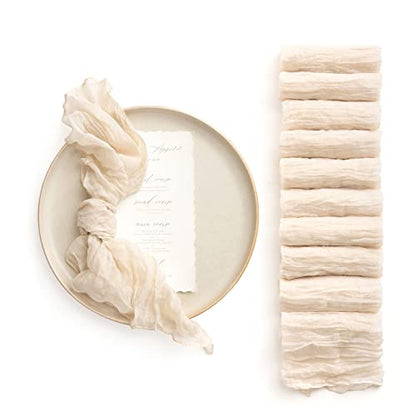 Ling's Moment Luxury Cloth Wedding Napkins - 19x19 Inch Reusable Cheesecloth Linen Napkins for Wedding Reception, Bridal Shower, Dinner Table - Washable, Durable (Set of 10), [Ivory] - color: Wht-ivory