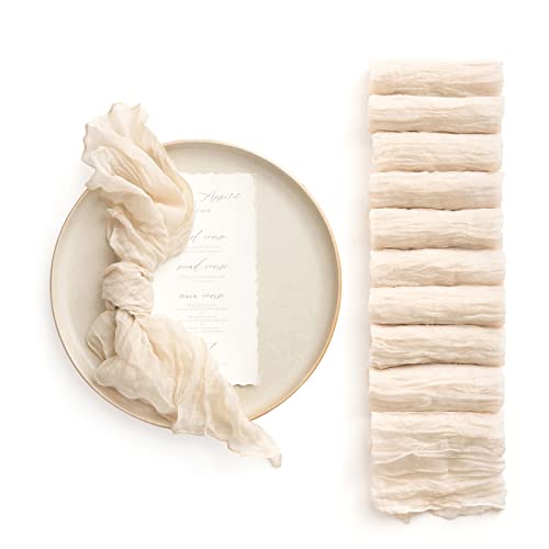 Ling's Moment Luxury Cloth Wedding Napkins - 19x19 Inch Reusable Cheesecloth Linen Napkins for Wedding Reception, Bridal Shower, Dinner Table - Washable, Durable (Set of 10), [Ivory] - color: Wht-ivory