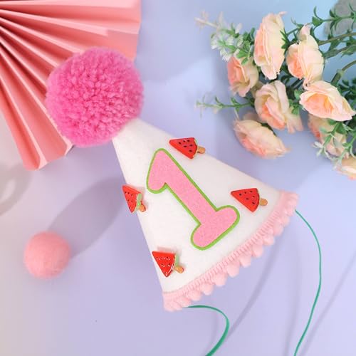 Watermelon 1st Birthday Hat Fabric, Soft and Comfortable, Perfect for Watermelon Themed First Birthday Decorations, Summer Party, Cake Smash, and Photo Props