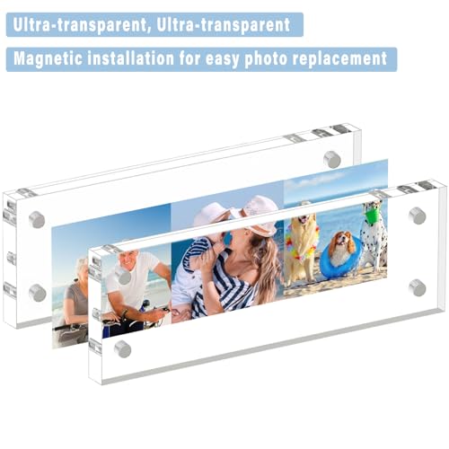HELPLEX Acrylic Frame, 3 Pack 2x6 Acrylic Picture Frames Photo Booth Frame, 20mm Thicker Frameless Clear Double Sided Magnetic Frame, Free Standing Desktop Display - size: 2x6(3 PACK)