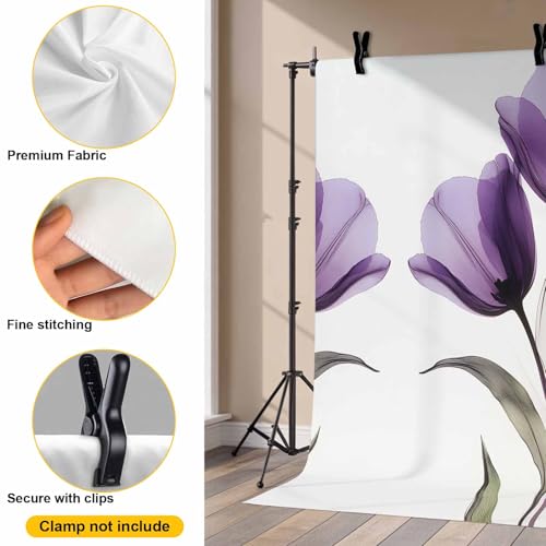 Transparent Effect Floral Backdrop for Photography, Delicate Purple Tulip Photo Backdrop Portrait Background Party Banner Photo Backgrounds for Studio Booth Props, 8x6ft - color: Purple White, size: 8x6FT