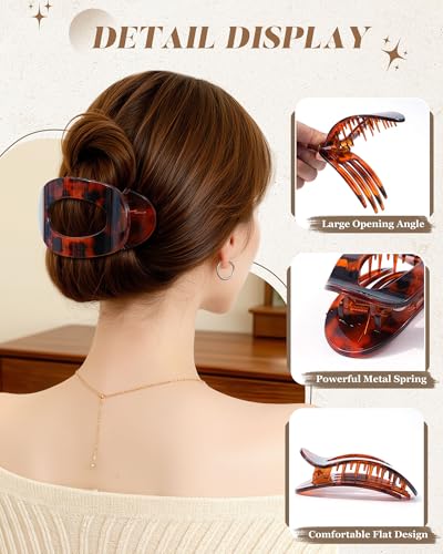 AWAYTR Flat Hair Clips For Women 4.33" Lay Flat Claw Clip for Hair 6Pcs Round Large Hair Claw Clips (Glossy - Leopard Series) - color: Glossy - Leopard Series