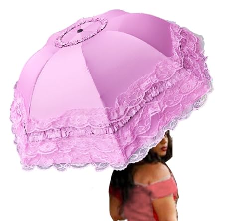 WENDIN Vintage Foldable Lace Parasol Gothic Umbrella rain Anti-uv Protection parasol sunblock umbrella dome Photo Props girls women lace umbrellas - color: Manual Pink