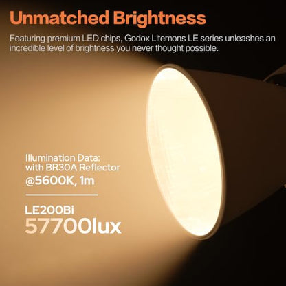 GODOX Light Kit, LE200Bi Continuous Output Lighting, Godox Lighting Kit with Quick Release Softbox, 280cm/ 9.18 FT Stand, 2800K-6500K, CRI 98+, Bluetooth/DMX Control for Studio, Filmmaking - size: White-2pcs Kit
