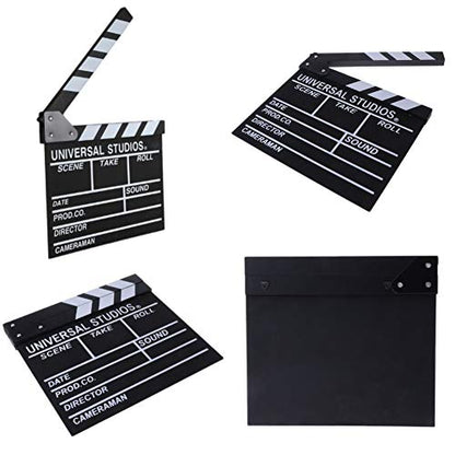 BIGOTTERS Movie Film Clap Board, Hollywood Clapper Board Wooden Film Directors Clapboard Photography Props for Movie Theme Party Decorations Night Party Accessory with Black & White, 12"x11"