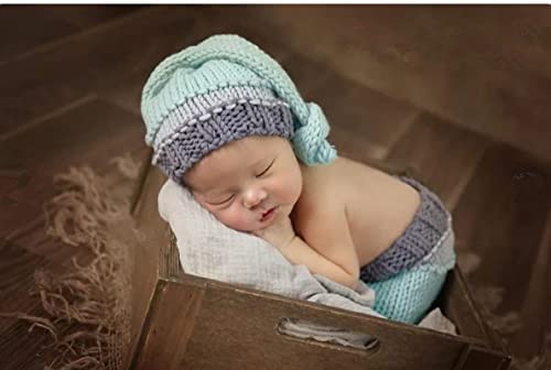 Fashion Cute Newborn Boy Girls Baby Costume Outfits Photography Props Hat Pants - color: Lake Blue