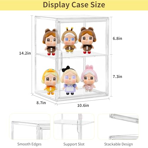 Acrylic Display Case with Removable Shelf, 2 Tier Clear Plastic Stackable Storage Bins with Magnetic Lids, Figure Display Case for Collectibles Cosmetic Acrylic Box, 4 Pack - size: 2 Tier -4pcs