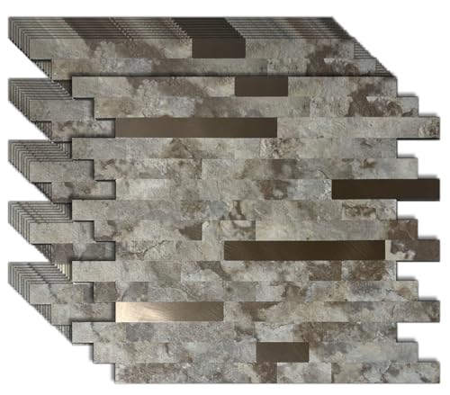 10 Sheets Peel and Stick Backsplash Tile for Kitchen, Self-Adhesive Mosaic Tile, Stick on Bathroom Vanities, Fireplace Decor, Laundry Table (Coffee+Bronze) - color: Coffee+Bronze