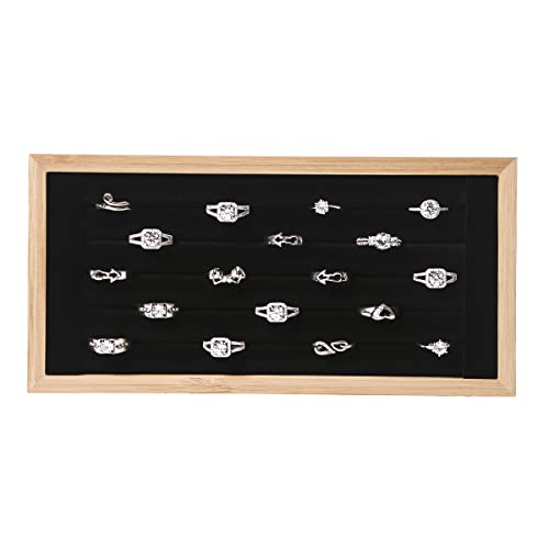 Bamboo Ring Holder,Ring Display Stand,Jewelry Organizer Stand for Rings Earrings Selling (Black) - color: Black