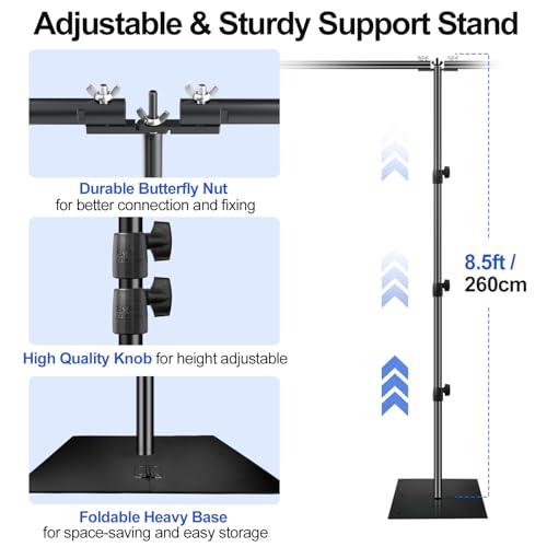 EMART 8.5x20ft(HxW) Photography Backdrop Stand for Parties, Adjustable Photo Pipe and Drape Background Back Drop Holder Frame Kit with Heavy Duty Metal Steel Base for Birthday Wedding - Black - size: 8.5×20ft