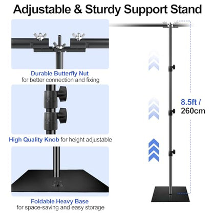 EMART 8.5x30ft(HxW) Photography Backdrop Stand for Parties, Adjustable Photo Pipe and Drape Background Back Drop Holder Frame Kit with Heavy Duty Metal Steel Base for Birthday Wedding - Black - size: 8.5×30ft