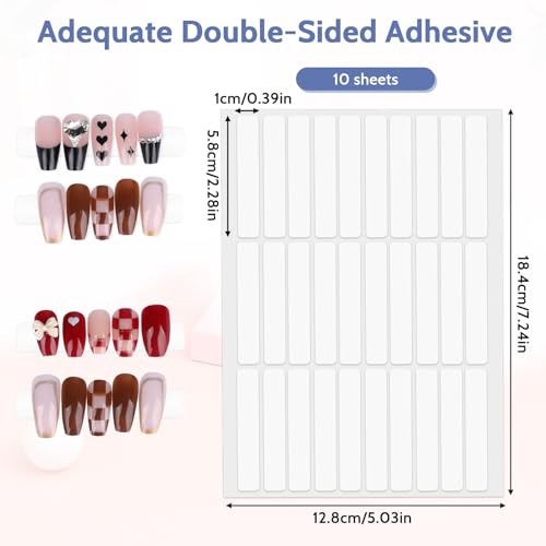10 Sheets Double Sided Nail Tape Double Sided Tape for Press on Nails Adhesive Clear Mounting Tape for Nail Packaging Nail Design Salon Supplies Colors Designs Showcase