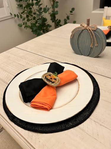 PLOYMONO Orange Heavy Duty Cloth Napkins - 17 x 17 Inch Solid Washable Polyester Dinner Napkins - Set of 8 Napkins with Hemmed Edges - Great for Parties, Fall Festival, Autumn, Halloween, Thanksgiving - color: Orange