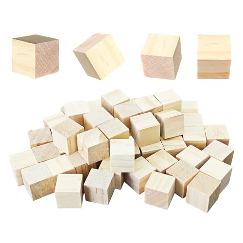 50Pcs 0.78inch Unfinished Natural Wooden Cubes, Square Craft Wood Blocks for DIY Projects, Blank Wood Squares for Art, Building, Personalized Crafts, Wedding Decor, and Creative Displays - size: 2cm