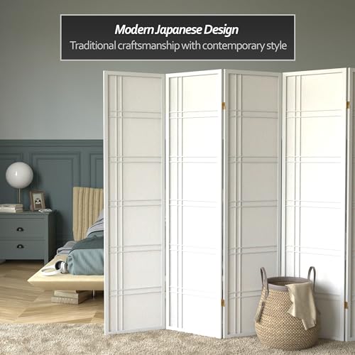 Red Lantern 6 ft. Tall Double Cross Shoji Screen - White - 5 Panels - color: White, size: 5 Panel
