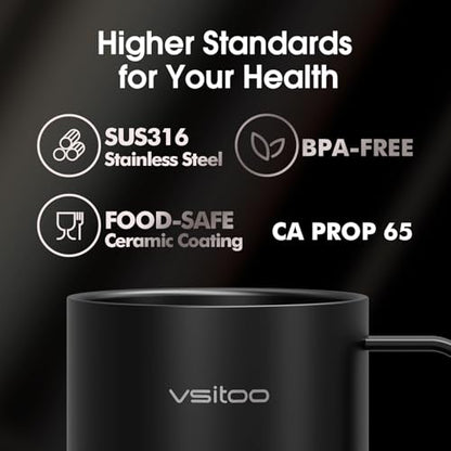 Vsitoo S6 Plus Smart Coffee Mug, 12oz,Temperature Controlled Mug & Electric Coffee Mug with Music Sync Lights，Auto-Sensing AI Heats Drinks to 120-150°F Hands-Free. Ideal for Home/Office/Gifts - Black - color: Black