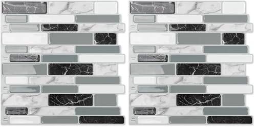 Art3d 10-Sheet Peel and Stick Kitchen Backsplash Tiles, 12"x12" Self-Adhesive Marble Grey Wall Tiles for Kitchen and Bathroom (Pack of 2) - color: Gray Marble, size: 12" x 12" (10 Sheets) (Pack of 2)