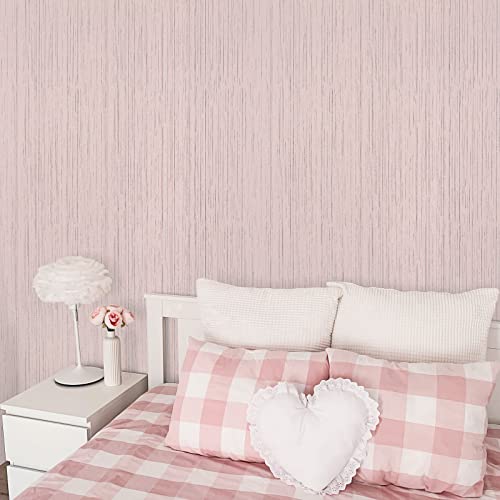 VEELIKE Pale Pink Grasscloth Peel and Stick Wallpaper Textured Pink Wallpaper for Bedroom Girls Room Bathroom 15.7''x118'' Faux Grass Cloth Contact Paper Self Adhesive Removable Linen Vinyl Wall Paper - color: Pale Pink, size: 15.7" x 118"
