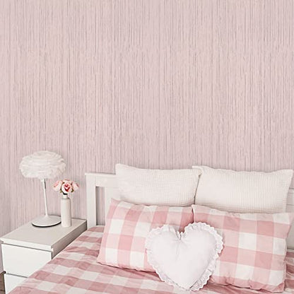 VEELIKE Pale Pink Grasscloth Peel and Stick Wallpaper Textured Grass Cloth Wallpaper 15.7''x354'' Removable Grasscloth Contact Paper Self Adhesive Pink Wall Paper for Bedroom Girls Room Bathroom - color: Pale Pink, size: 15.7" x 354"