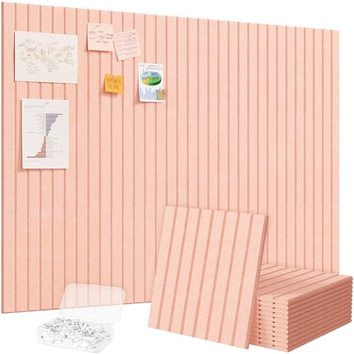 Lifewit Felt Slatted Bulletin Board, 12 Pack Self-Adhesive Panel, 48"x 36" Total Size, Cork Board Alternative, Pin Message Board with 30 Pushpins for Room and Office Decor, Home, Dorm, Pink - color: Pink, size: Slat Stripe 12-pack