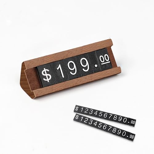 10 Sets/Box Price Display Counter Stand Wood Price Display Cube Digital Number Letter Adjustable Price Tag with Wooden Base Jewelry Price Display Stand for Retail (Walnut) - color: Walnut