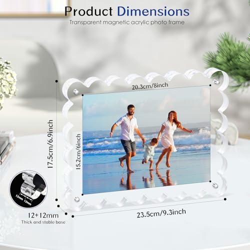 Magnetic Photo Frame 6×8Inch - 2Pack Acrylic Scalloped Glass Frames, 12+12mm Thick Double-Sided Design.Clear Picture Frame with Thick Block | Trendy Home Gift Set (2 Pack, 6×8) - color: 2 Pack, size: 6×8
