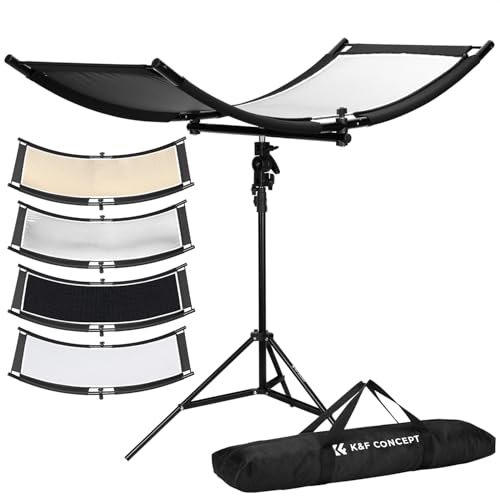K&F CONCEPT U-Shape Reflector Curved Reflector 100x45cm with 4-in-1 Reflective Fabric, Black/Gold/White/Silver, with 1.5m Stand, with Storage Bag, for Photography Studios - size: 39.3*17.7inch