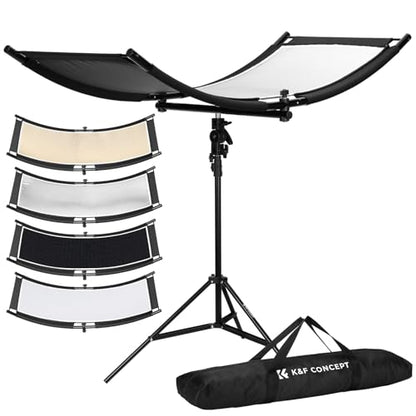 K&F CONCEPT U-Shape Reflector Curved Reflector 100x45cm with 4-in-1 Reflective Fabric, Black/Gold/White/Silver, with 1.5m Stand, with Storage Bag, for Photography Studios - size: 39.3*17.7inch