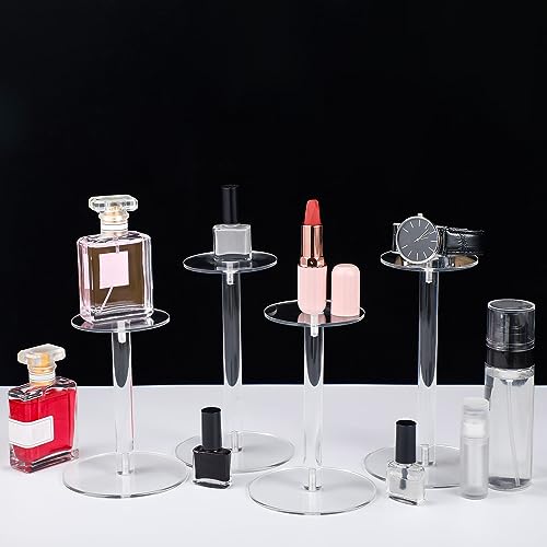 Soaoo 4 Pcs Round Acrylic Display Stands Small Clear Display Risers Plastic Clear Acrylic Pedestal Set for Hat Jewelry Watch Plant Cake (4 Size) - size: 4 Size