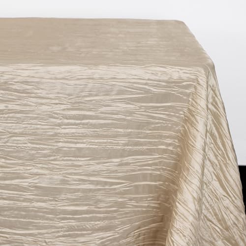 YOUR CHAIR COVERS - 90 x 132 inch Rectangular Crinkle Taffeta Tablecloth - Champagne, Rectangle Table Linens for 6 ft Rectangular Tables, Wedding Crushed Table Cloth - color: Champagne, size: 132" x 90" (Rectangular)