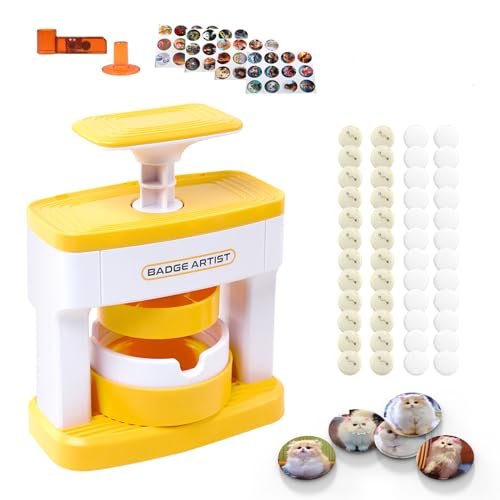 Yallmie Button Maker Machine, Pin Maker Machine Sturdy Button Press Kit, Pin Badge Maker Machine with 24Pcs Badge and 24 Pictures and Circle Cutter, Ideal DIY Kit (A Type) - color: Yellow