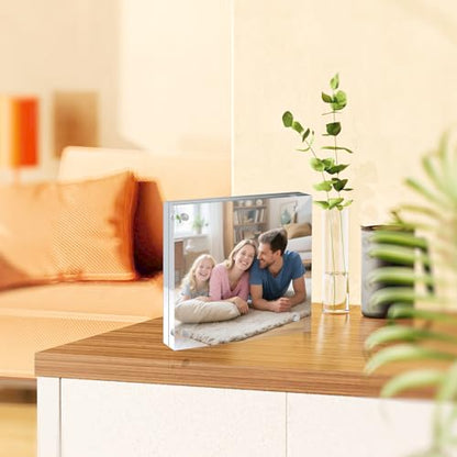 12 Pack 4X4in Acrylic Picture Frame, Clear Picture Frames Double Sided Magnetic Freestanding Photo Block Frame Desktop Display Floating Frameless Acrylic Frame Stand - size: 4X4