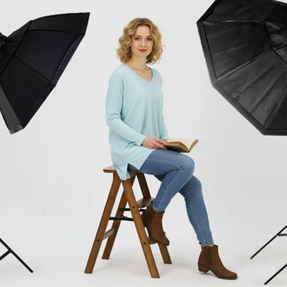 Kate 3-Step Foldable Wooden Step Ladder, 300 lb Capacity Solid Wood Step Stool for Photography Studio, Portrait Shooting, Home Kitchen & Living Room