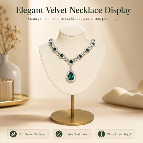 Necklace Display Stand For Selling Velvet Chain Jewelry Bust Holder Organizer With Stainless Steel Stand Jewelry Display - color: Beige-White-7.08in