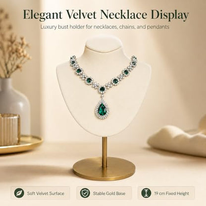 Necklace Display Stand For Selling Velvet Chain Jewelry Bust Holder Organizer With Stainless Steel Stand Jewelry Display - color: Beige-White-7.08in