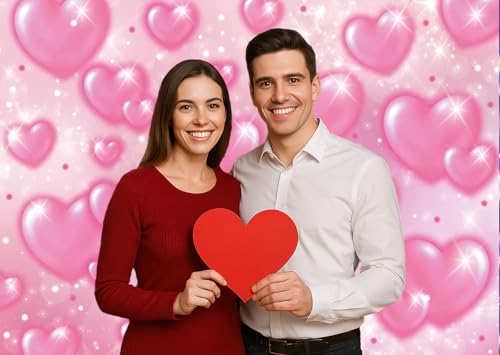 Pink Heart Photo Backdrop 90s Backdrops for Photoshoot Mother's Day Backdrop Women Men Happy Birthday Photography Background Valentine's Day Banner 7x5ft - size: Pink