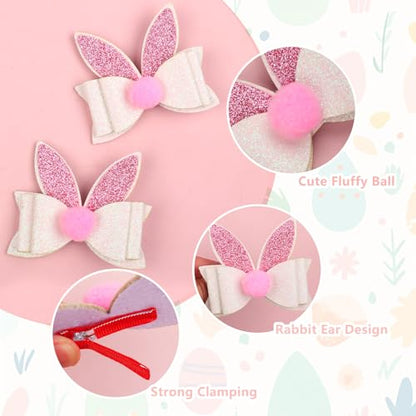 2Pcs Easter Hair Clips Glitter Bunny Ears Bows Hair Barrettes Pink White Rabbit Ears Hair Accessories for Easter Party Supplies