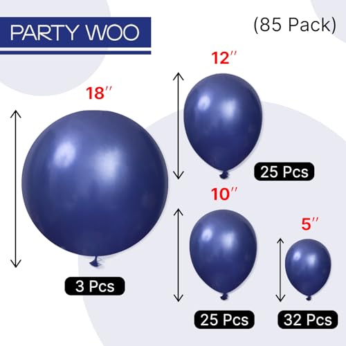 PartyWoo Navy Blue Balloons 85pcs Different Sizes of 18 12 10 5 Inch Dark Blue Balloon Arch Kit Garland for Graduation Wedding Sports Baby Shower Birthday Bachelorette Party Decorations Blue-Z90 - color: Blue-z90