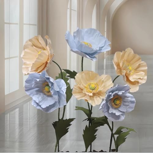 Giant Flowers For Backdrop 5.58ft Huge EVA Artificial Flowers, Wedding Decorations For Reception Artificial Spring Flowers Outdoor Party Decor Shop Window Flower Display Home Decor (6p*Blue Champagne) - color: 6p*blue Champagne