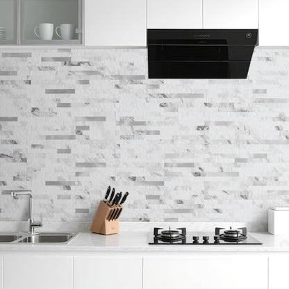 DICOFUN 20 Sheets White Marble Peel and Stick Backsplash Tile, Faux Stone PVC Mixed Metal Stick on Backsplash Kitchen Wall Tiles - color: White Marble + Metal Silver, size: 20 Sheets, 6’’x12’’x0.12’’