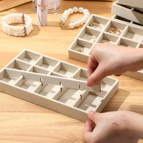 Highergo 8 Pcs Velvet Jewelry Trays Stackable Drawers Organizer Ring Earring Bracelet Necklace Storage Trays, 8.3x4.7x1''(15 Grids) - style: 15 Grids