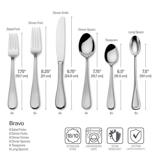 Mikasa Bravo Flatware Service for 8 with caddy, 18/10 Stainless Steel, Silverware Set with Serving Utensils and Expandable Caddy, 52 Piece - size: 52 Piece Set, style: Bravo